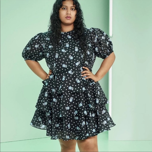 Sandy Liang X Target S, M, XL Floral Short Puff Sleeve Tiered Polka Dot Dress - Picture 12 of 17